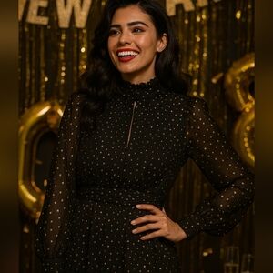 NWT Black Aqua Star Foil New Year's Eve Fit-and-Flare Silhouette Mini Dress - S